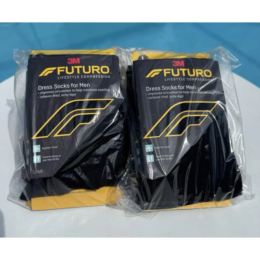 4-Pair Futuro 20-30 mmHg Dress Sock Men Lifestyle Firm Compression L-Black Large
